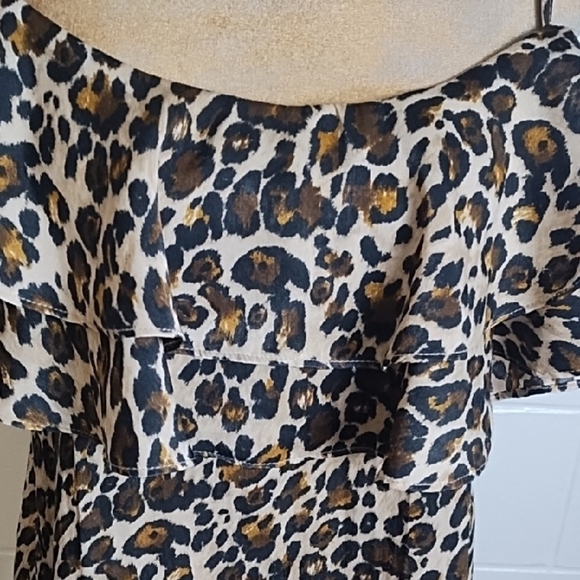 Leopard Print Ruffle Off Shoulder Adjustable Straps Strap Blouse Top - Picture 4 of 13